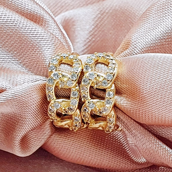 18ct Gold Plated on 925 Silver cuban chain hoop earrings - Picture 3 of 5